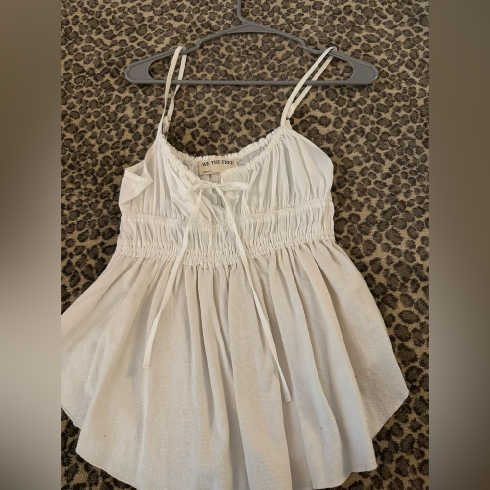 We The Free White Ruched Top with Tie Accents